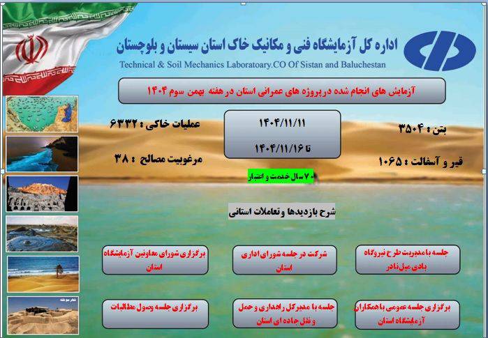 اطلاع‌نگاشت اقدامات شرکت آزمایشگاه فنی و مکانیک خاک در پروژه‌های عمرانی استان سیستان و بلوچستان